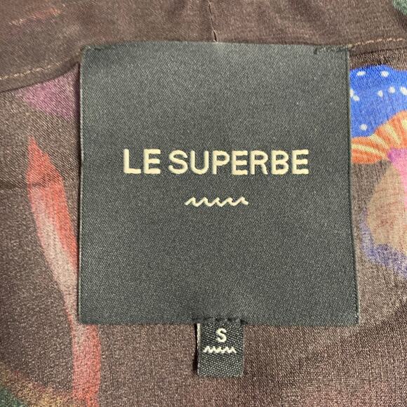 LE SUPERBE S Field Trip Brown Multi Color Chiffon Sheer Mushroom V-Neck Blouse - Picture 6 of 7